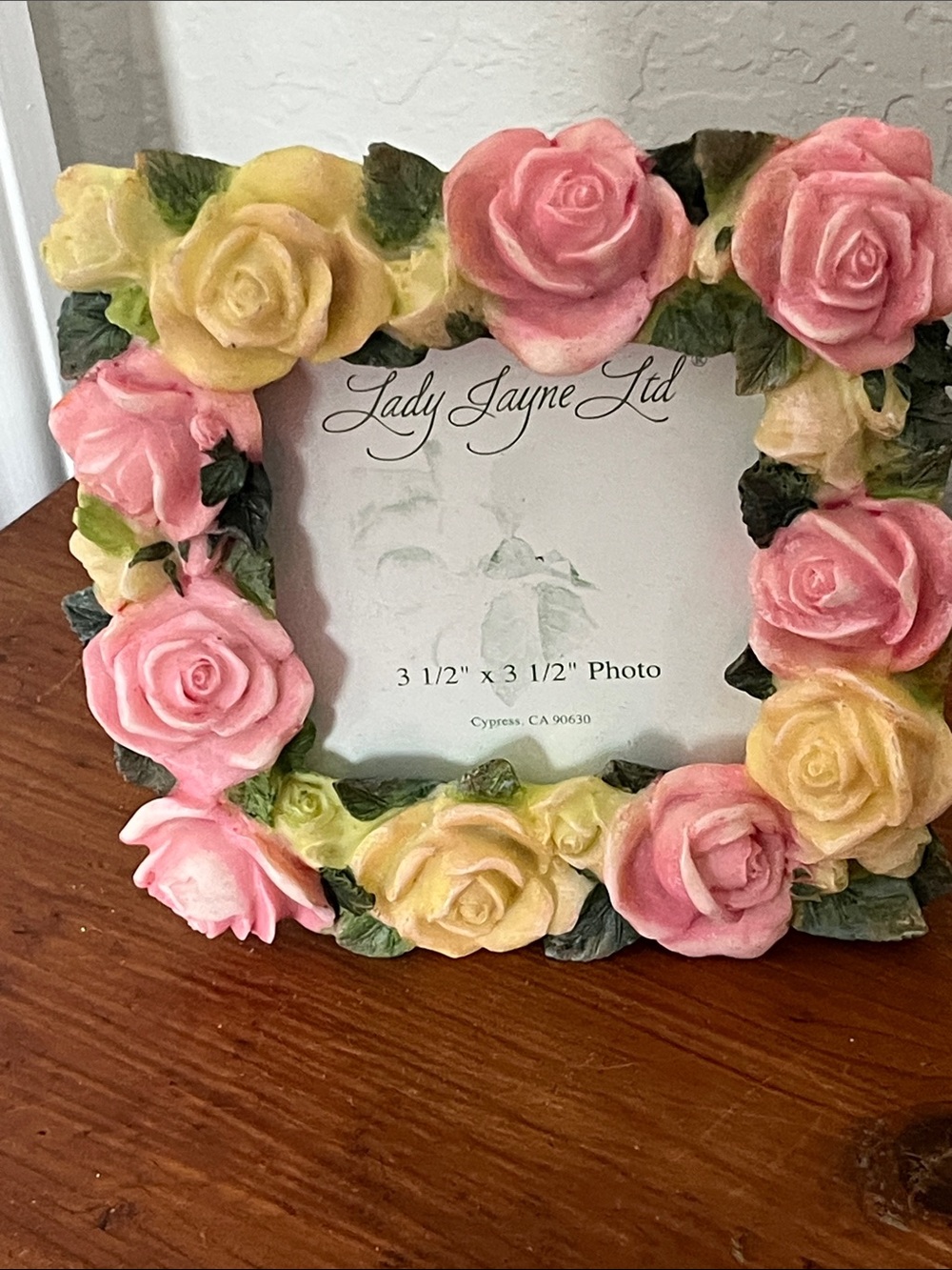 Lady Jane Ltd Pink & Yellow 3D Sculpted Rose Photo Frame VTG NWT
